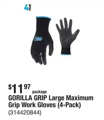 The Home Depot GORILLA GRIP Large Maximum Grip Work Gloves (4-Pack) offer