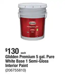 The Home Depot Glidden Premium 5 gal. Pure White Base 1 Semi-Gloss Interior Paint offer