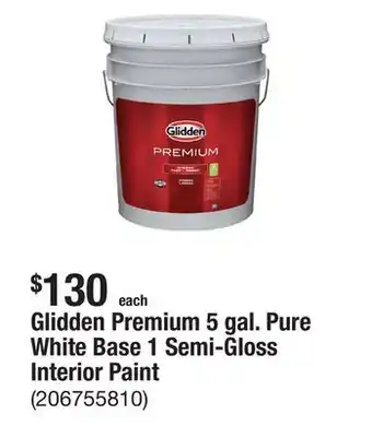 The Home Depot Glidden Premium 5 gal. Pure White Base 1 Semi-Gloss Interior Paint offer