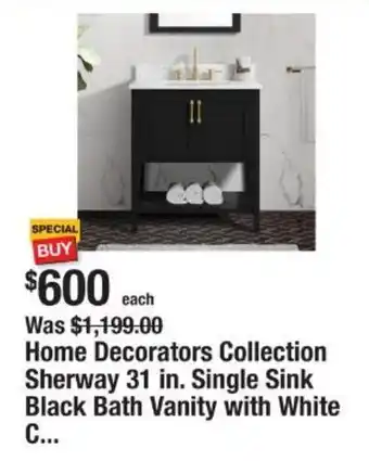 The Home Depot Home Decorators Collection Sherway 31 in. Single Sink Black Bath Vanity with White C... offer