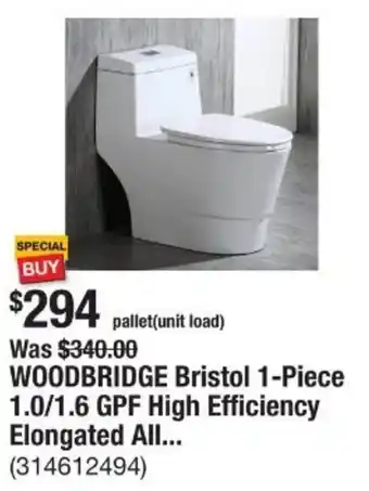 The Home Depot WOODBRIDGE Bristol 1-Piece 1.0/1.6 GPF High Efficiency Elongated All... offer