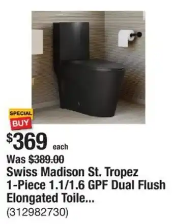 The Home Depot Swiss Madison St. Tropez 1-Piece 1.1/1.6 GPF Dual Flush Elongated Toilet offer