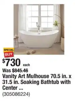 The Home Depot Vanity Art Mulhouse 70.5 in. x 31.5 in. Soaking Bathtub with Center offer