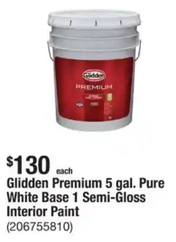 The Home Depot Glidden Premium 5 gal. Pure White Base 1 Semi-Gloss Interior Paint offer