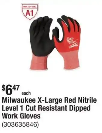 The Home Depot Milwaukee X-Large Red Nitrile Level 1 Cut Resistant Dipped Work Gloves offer