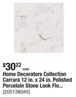 The Home Depot Home Decorators Collection Carrara 12 in. x 24 in. Polished Porcelain Stone offer