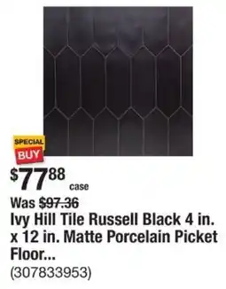 The Home Depot Ivy Hill Tile Russell Black 4 in. x 12 in. Matte Porcelain Picket Floor offer