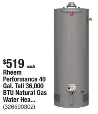 The Home Depot Rheem Performance 40 Gal. Tall 36,000 BTU Natural Gas Water Heater offer