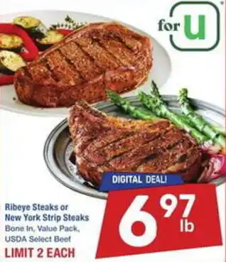 Albertsons Ribeye Steaks or New York Strip Steaks Bone In, Value Pack, USDA Select Beef offer