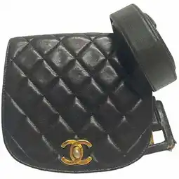 Walmart Pre-Owned CHANEL Matelasse Black Lambskin Bag Waist Pouch for Women (Good) offer