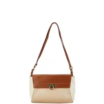 Walmart Pre-Owned Salvatore Ferragamo Gancini Shoulder Bag AU-21 D731 Brown Beige Leather... (Good) offer