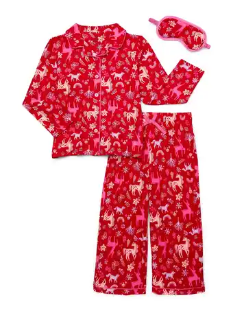 Walmart Holiday Time Girls Button Front Pajama Set with an Eye Mask, 3-Piece, Sizes 4-18 & Plus offer