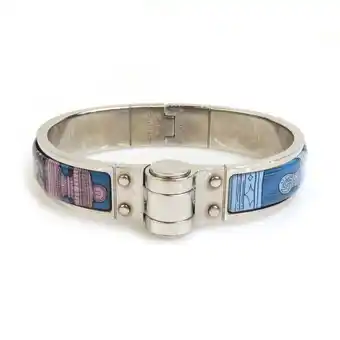 Walmart Pre-Owned Hermes HERMES Bangle Bracelet Charnier Metal Enamel Silver Blue Pink... (Good) offer