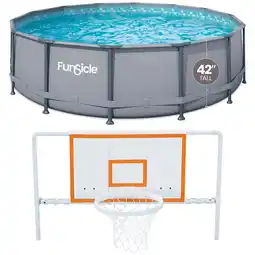 Walmart Funsicle 14 ft Oasis Round Above Ground Metal Frame Swimming Pool with Summer Waves Basketball Set offer