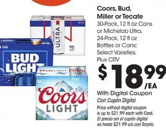 Ralphs Coors, Bud, Miller or Tecate offer