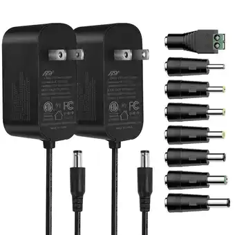 Walmart Tonton 2 PACK 12V/2A 6FT Long Black Power Supply Adapte with 8 Plug Tips offer