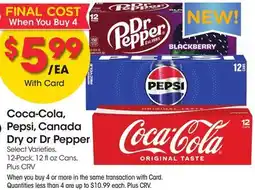 Ralphs Coca-Cola, Pepsi, Canada Dry or Dr Pepper offer