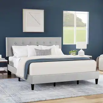 Walmart Hendrix Button Tufted Upholstered King Platform Bed, Light Gray, by Hillsdale Living Essentials offer