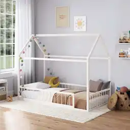 Walmart Little Seeds Skyler Metal Montessori House Bed with Removable Rail, Twin, Off White offer