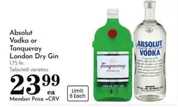 Pavilions Absolut Vodka or Tanqueray London Dry Gin offer