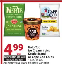 Vons Halo Top Ice Cream 1 pint Kettle Brand or Cape Cod Chips 11.25-14 oz offer