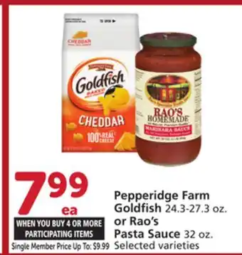 Vons Pepperidge Farm Goldfish 24.3-27.3 oz. or Rao's Pasta Sauce 32 oz offer