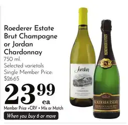 Pavilions Roederer Estate Brut Champagne or Jordan Chardonnay offer