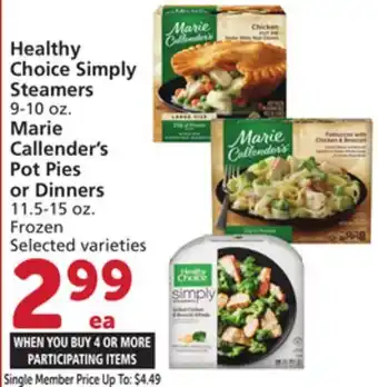 Albertsons Healthy Choice Simply Steamers 9-10 oz. Marie Callender's Pot Pies or Dinners 11.5-15 oz offer