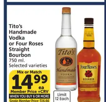 Albertsons Tito's Handmade Vodka or Four Roses Straight Bourbon offer