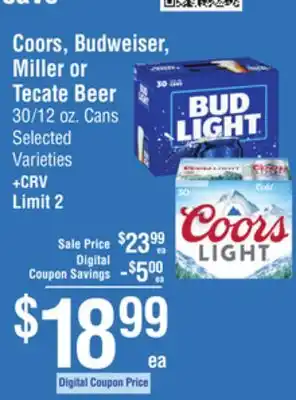 Smart & Final Coors, Budweiser, Miller or Tecate Beer offer