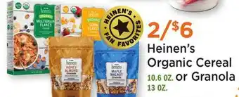 Heinen's Heinen's Organic Cereal 10.6 OZ. or Granola 13 OZ offer