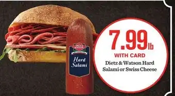 Mariano's Dietz & Watson Hard Salami or Swiss Cheese offer