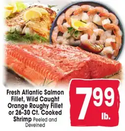 Jewel-Osco Fresh Atlantic Salmon Fillet, Wild Caught Orange Roughy Fillet or 26-30 Ct. Cooked Shrimp offer