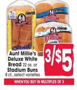 Jewel-Osco Aunt Millie's Deluxe White Bread 22 oz. or Stadium Buns 8 ct offer