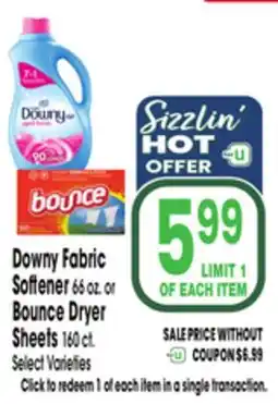 Jewel-Osco Downy Fabric Softener 66 oz. or Bounce Dryer Sheets 160 ct offer