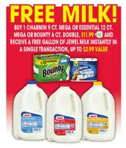 Jewel-Osco CHARMIN 9 CT. MEGA OR ESSENTIAL 12 CT. MEGA OR BOUNTY 6 CT. DOUBLE PLUS offer