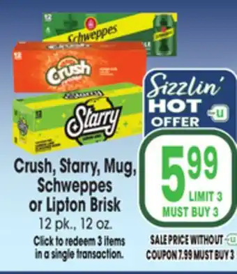 Jewel-Osco Crush, Starry, Mug, Schweppes or Lipton Brisk offer