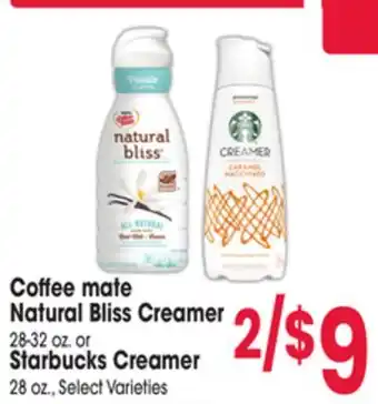 Jewel-Osco Coffee mate Natural Bliss Creamer 28-32 oz. or Starbucks Creamer 28 oz offer