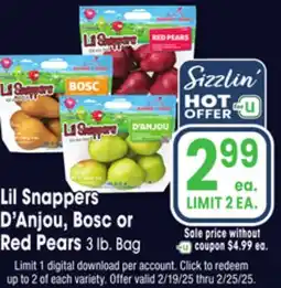 Jewel-Osco Lil Snappers D'Anjou Bosc or D'Anjou, Bosc or Red Pears offer