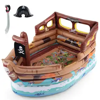 Walmart Costway Inflatable Pirate Ship Playhouse with Built in Motor Inflatable Toy Sword offer