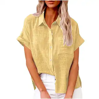 Walmart Plus Size Linen Shirt for Women Summer Clothes Short Sleeve Button down Lapel Casual Dressy Shirts offer