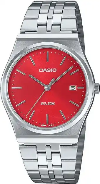 Walmart Casio Standard Analog Stainless Steel Red Dial Quartz MTP-B145D-4A2V Unisex Watch offer