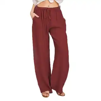 Walmart Patlollav Womens Casual Solid Cotton Linen Drawstring Elastic Waist Long Wide Leg Pants offer