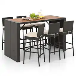 Walmart Costway 7 Pieces Patio Bar Set with Acacia Wood Tabletop & Removable Cushions Outdoor offer