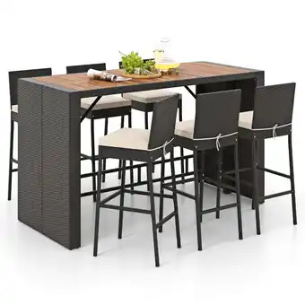 Walmart Costway 7 Pieces Patio Bar Set with Acacia Wood Tabletop & Removable Cushions Outdoor offer