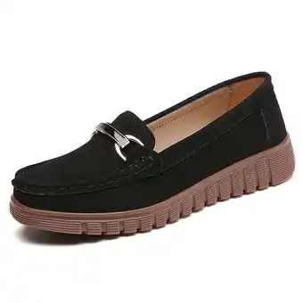 Walmart Elecsop Loafers for Women, Comfortable Slip On Suede Flats Metal Buckle Walking Shoes offer