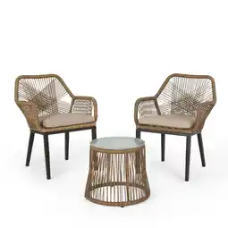 Walmart GDF Studio Fromberg Outdoor Wicker 3 Piece Chat Set with Cushion, Light Brown and Beige offer