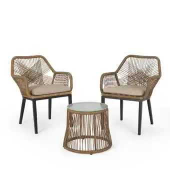 Walmart GDF Studio Fromberg Outdoor Wicker 3 Piece Chat Set with Cushion, Light Brown and Beige offer