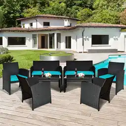 Walmart Costway 8PCS Patio Rattan Furniture Conversation Set Cushion Sofa Table Garden Turquoise offer