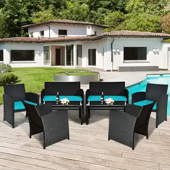 Walmart Costway 8PCS Patio Rattan Furniture Conversation Set Cushion Sofa Table Garden Turquoise offer